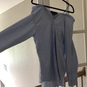 Blue and white striped long sleeve shirt